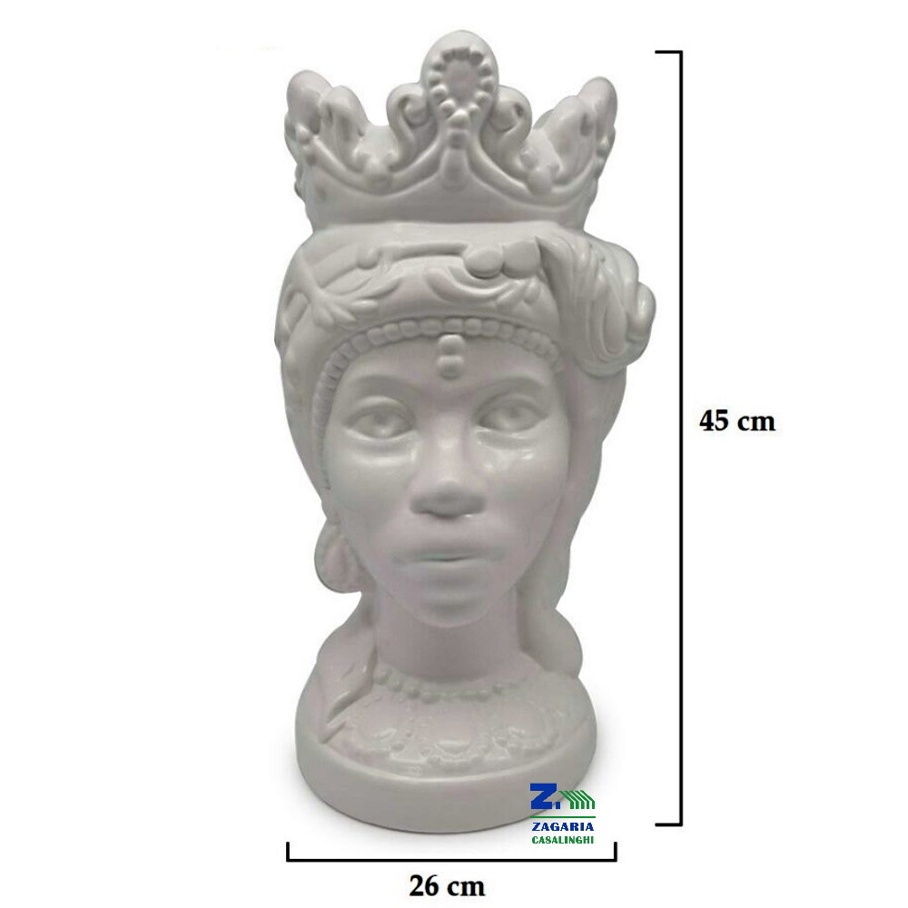 VASO TESTA DI MORO DONNA AFRO IN CERAMICA COLOR BIANCO LUCIDO CM Ø 26X45H