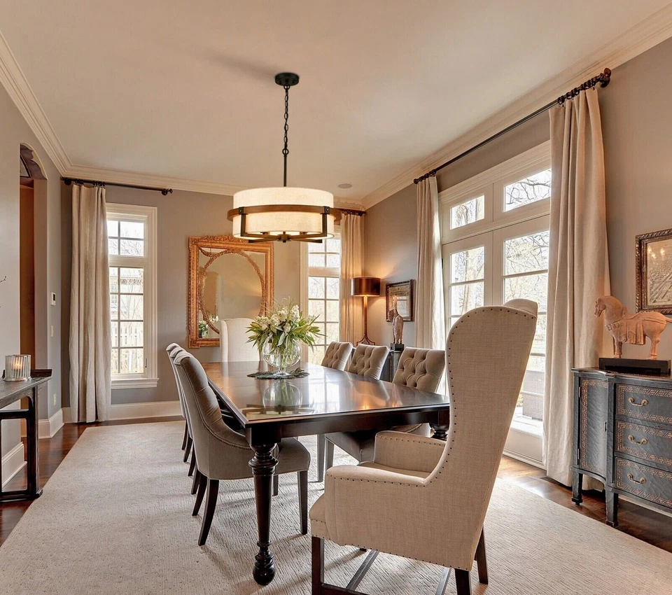 Rustic Drum Chandelier 4-Light Dining Room Chandelier Off-White Fabric Shade - Image 4 of 4