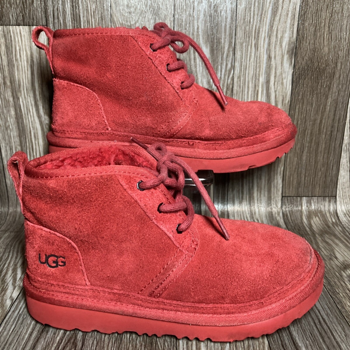 UGG Neumel Suede Fur Lined Chukka Ankle Boots Shoes Wool Red 