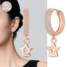 KUNSIR 925 Sterling Silver Rose Gold Star Huggie Hoop Earrings For Women Jewelry