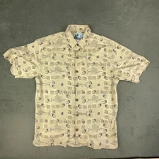 Aftco Bluewater Shirt Mens Large Hawaiian Beige Fishing Aloha Short Sleeve
