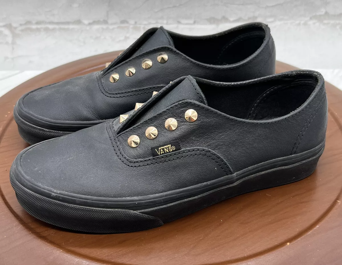 Vans Shoes Authentic Gore 7 Black Leather Gold Stud Slip On Sneakers | eBay