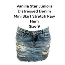 Vanilla Star Juniors Women's Distressed Denim Mini Skirt Stretch Raw Hem Size 9