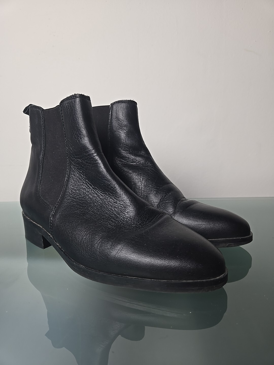 L'intervalle Chelsea Boots Black Sz 7 38 Leather Shoes Spain Ankle Heel Wmns