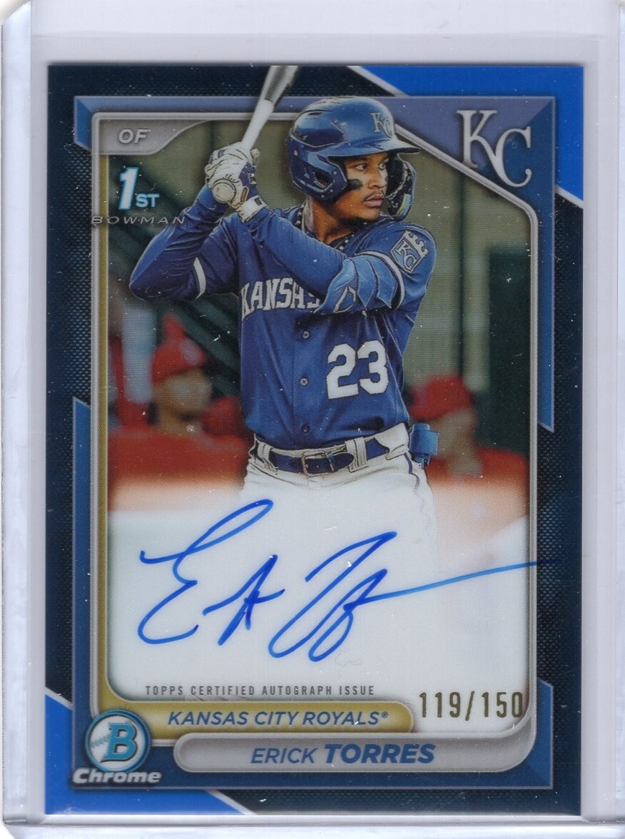 2024 Bowman Chrome Erick Torres Blue Refractor 119/150 Auto 1st Bowman