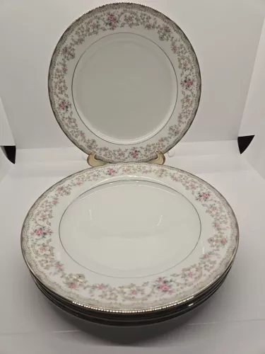 Set of 4 Noritake Edgewood 8 1/4" Salad Plates 5807 Platinum Trim Never Been Use