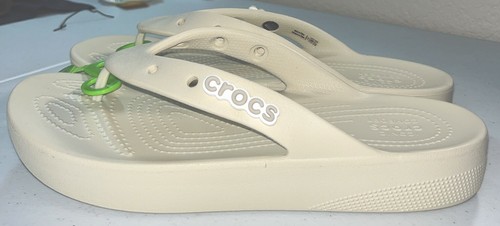 Crocs Classic Platform Flip Flops Women Size 10 Ivory Sandals Thong - Picture 7 of 10