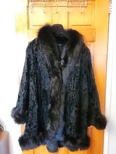 Marco Gianotti Genuine Black Lamb & Fox Fur Woman Coat Lined Size 18 Fit 1x-3x