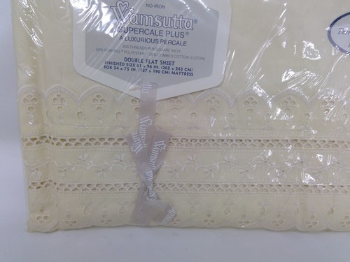 Wamsutta Supercale Plus Ivory with Lace Edge Double FLAT Sheet 200 Thread Count - Picture 2 of 5