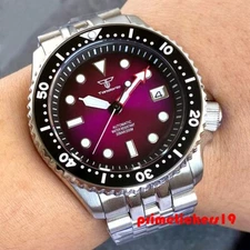 Tandorio NH35A Purple Sunburst 41mm Diver Men Automatic Watch Sapphire 3.8 Crown