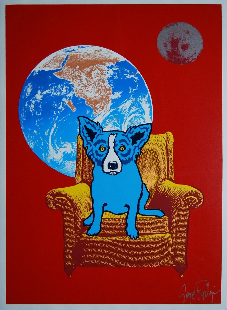 George Rodrigue Blue Dog Strato Lounger Silkscreen Print Signed