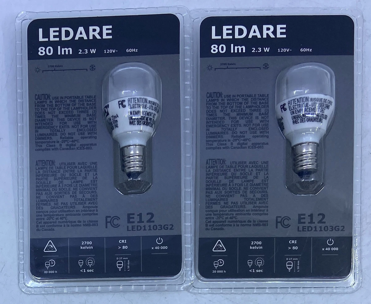 IKEA LEDARE LED 2.3 W 120 V E12 Base 80 lm Clear BULB 002.179.24 Lot of 2