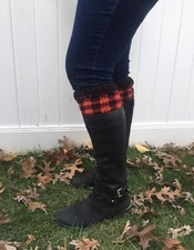 Crochet Red Plaid Boot Cuffs