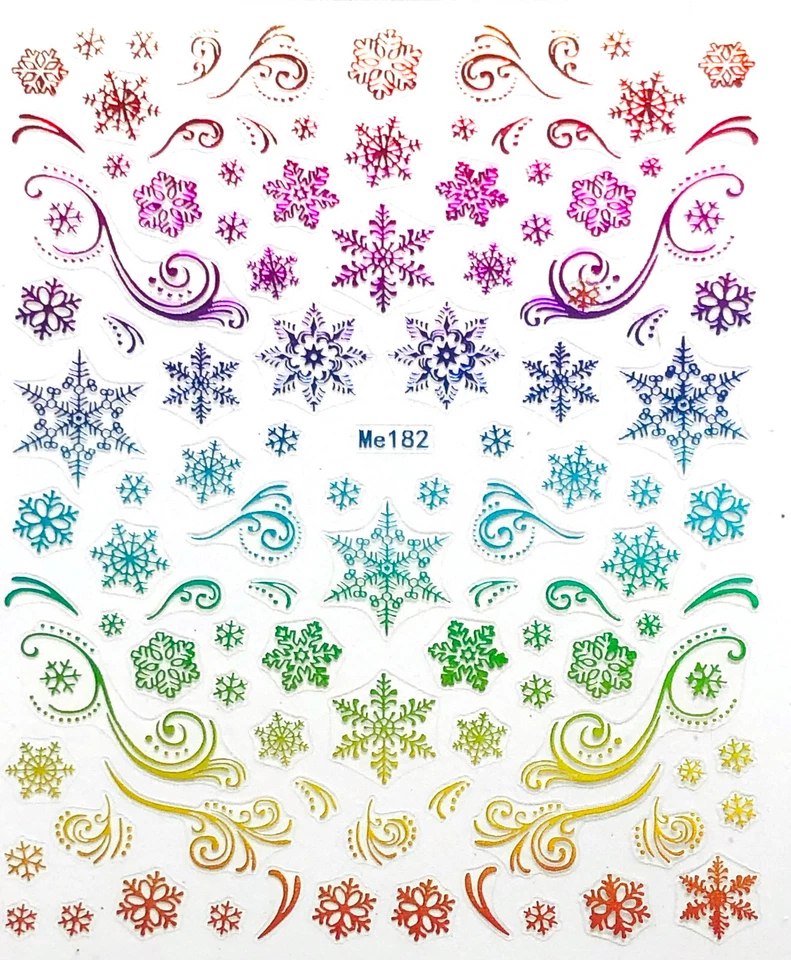 MARKENLOS WEIHNACHTEN Nagelsticker Nail selbstklebend Schneeflocken colorful Me182-1503