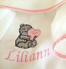Personalised fleece baby blanket with tatty grey teddy optional contrast edging