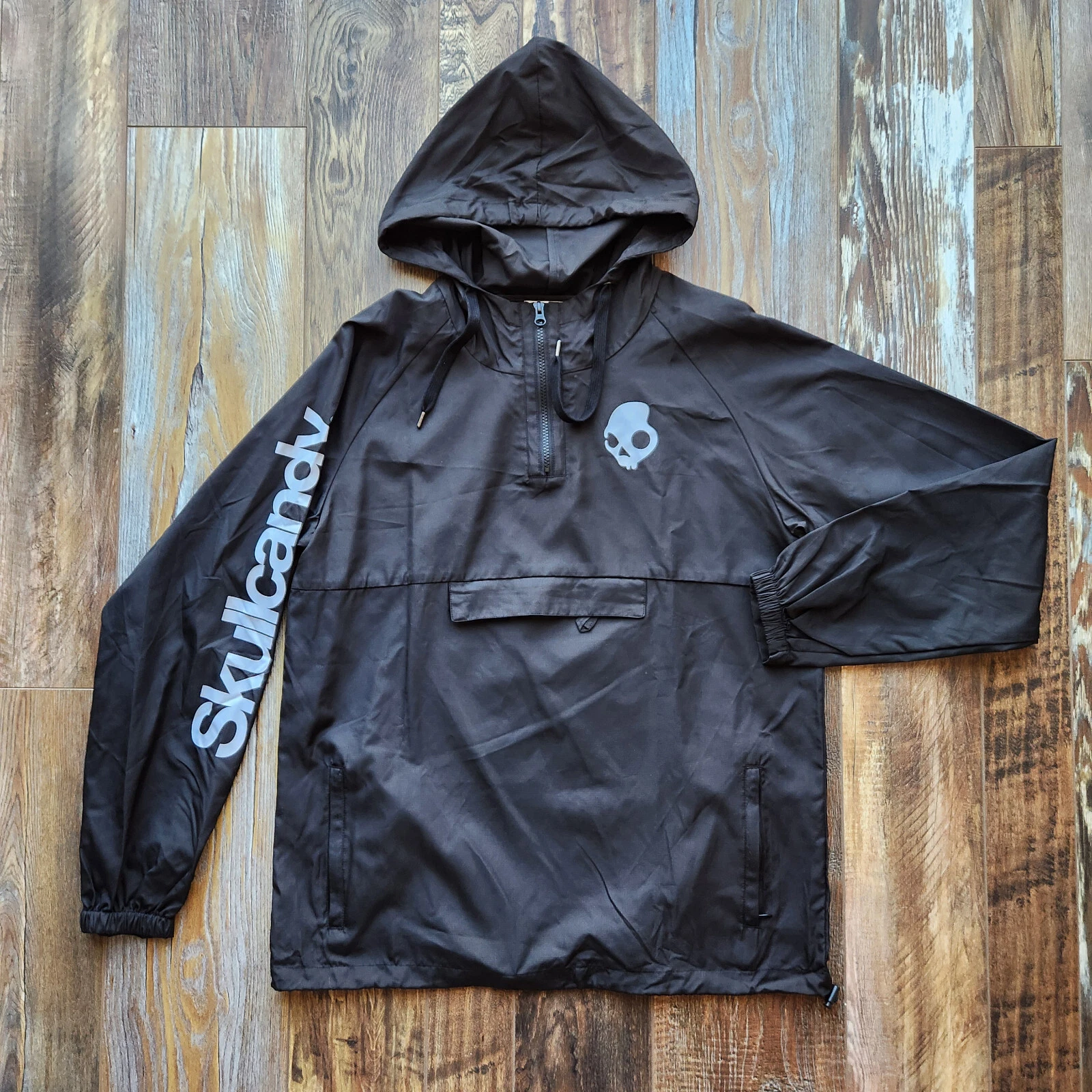 Skullcandy Windbreaker Hooded Pull-Over Jacket Lightweight Pocket Black Men's M