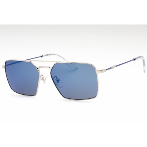 Police Metal Frame SPLL07 579B Shiny Silv/Bl Mirror Rectangle Men's Sunglasses