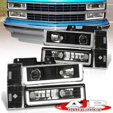 Black Led Projector Head Lights Corner Bumper For 1988-1993 Chevy C10 Ck Truck