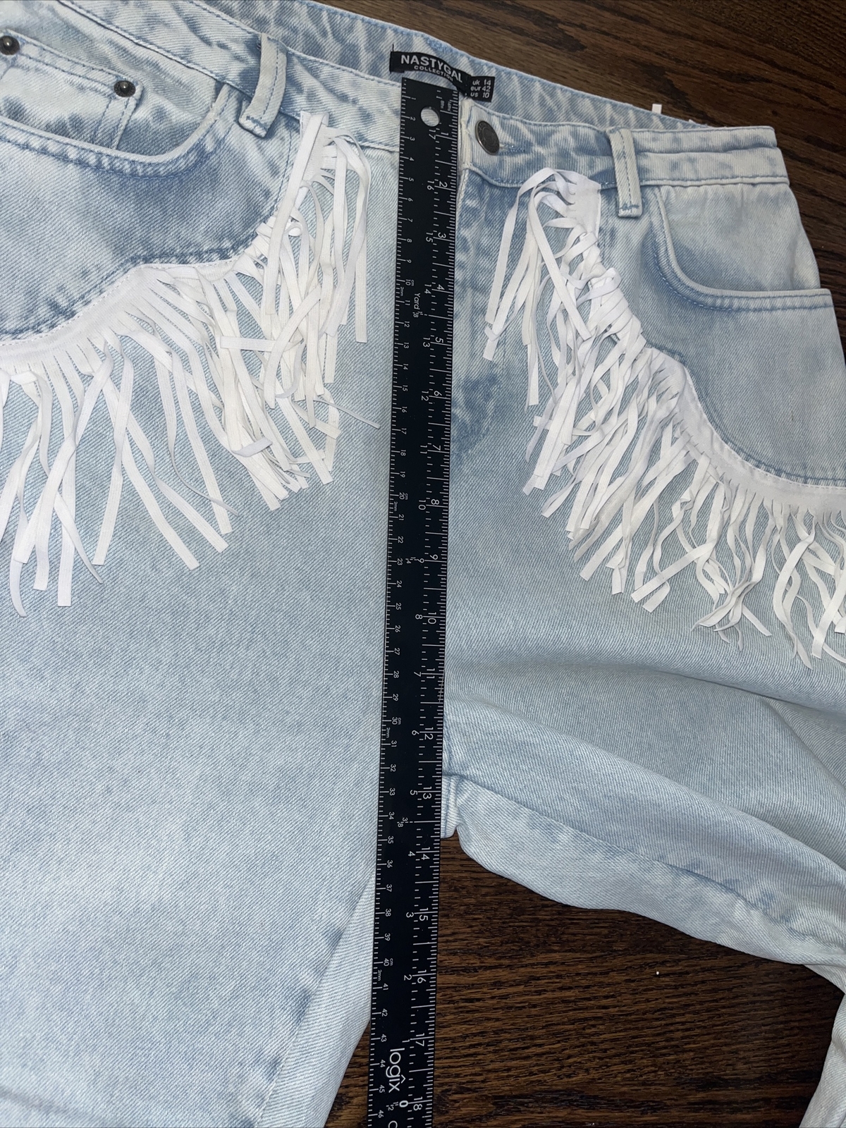 Nasty Gal Fringe Denim Jeans Size 10 Waist 32 - View 6