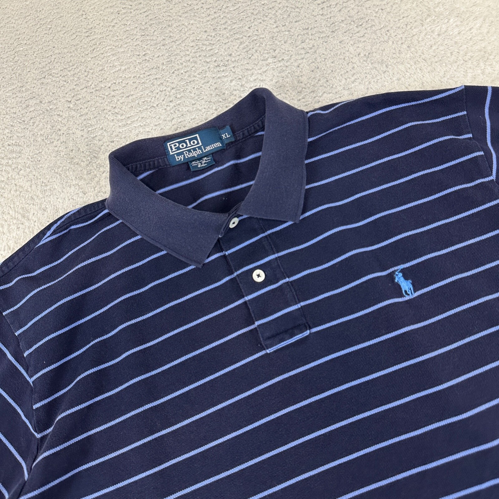 Polo Ralph Lauren a righe uomo XL blu pima cotone grande pony