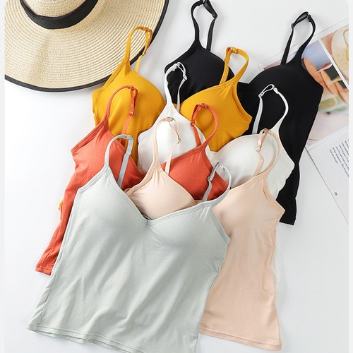 Womens Camisole Tops With Built in Bra Ladies V Neck Vest Padded Slim Tank Tops - Picture 2 of 17