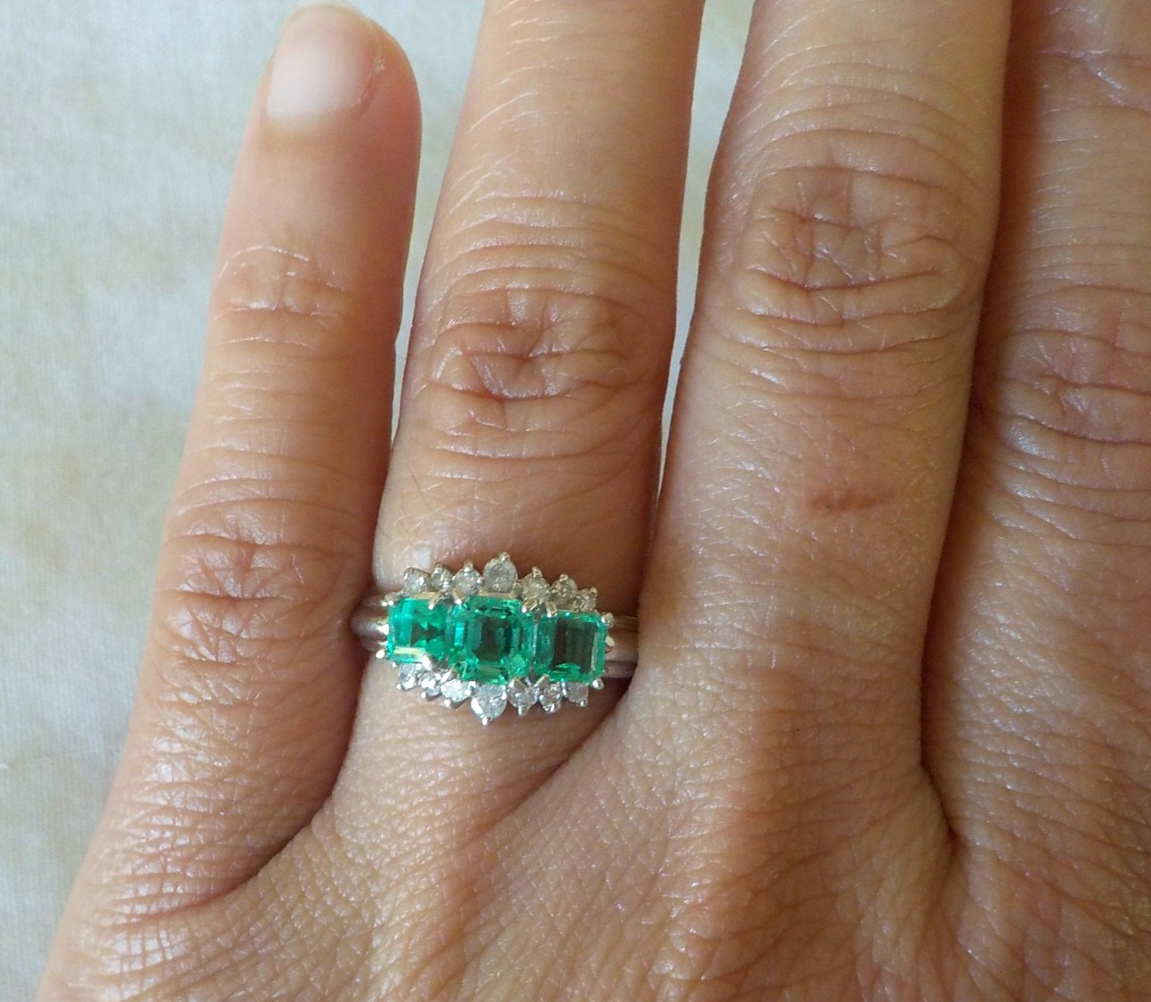 Solid Platinum Chatham Emerald Diamond Ring - 5.3… - image 11