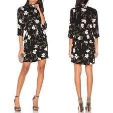 Ganni Dress Womens 34 US 2 Black Rosemont Crepe Floral Print Mini 3/4 Sleeve