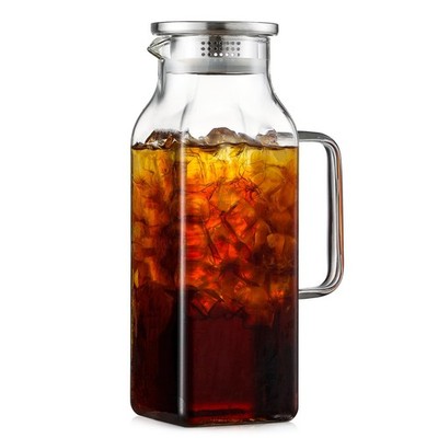 Jarra cuadrada vidrio con tapa y pico vertedor, jarras agua asa el refrigerador.