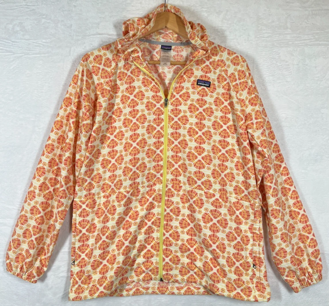 Patagonia Kids Jacket XL Floral Shell Hooded Orange Yellow Full Zip