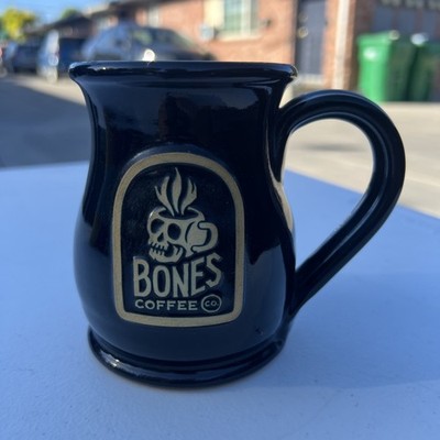 Bones Coffee Co. Mug Cup Black 2018 Skull Logo Handmade USA Deneen Pottery EUC
