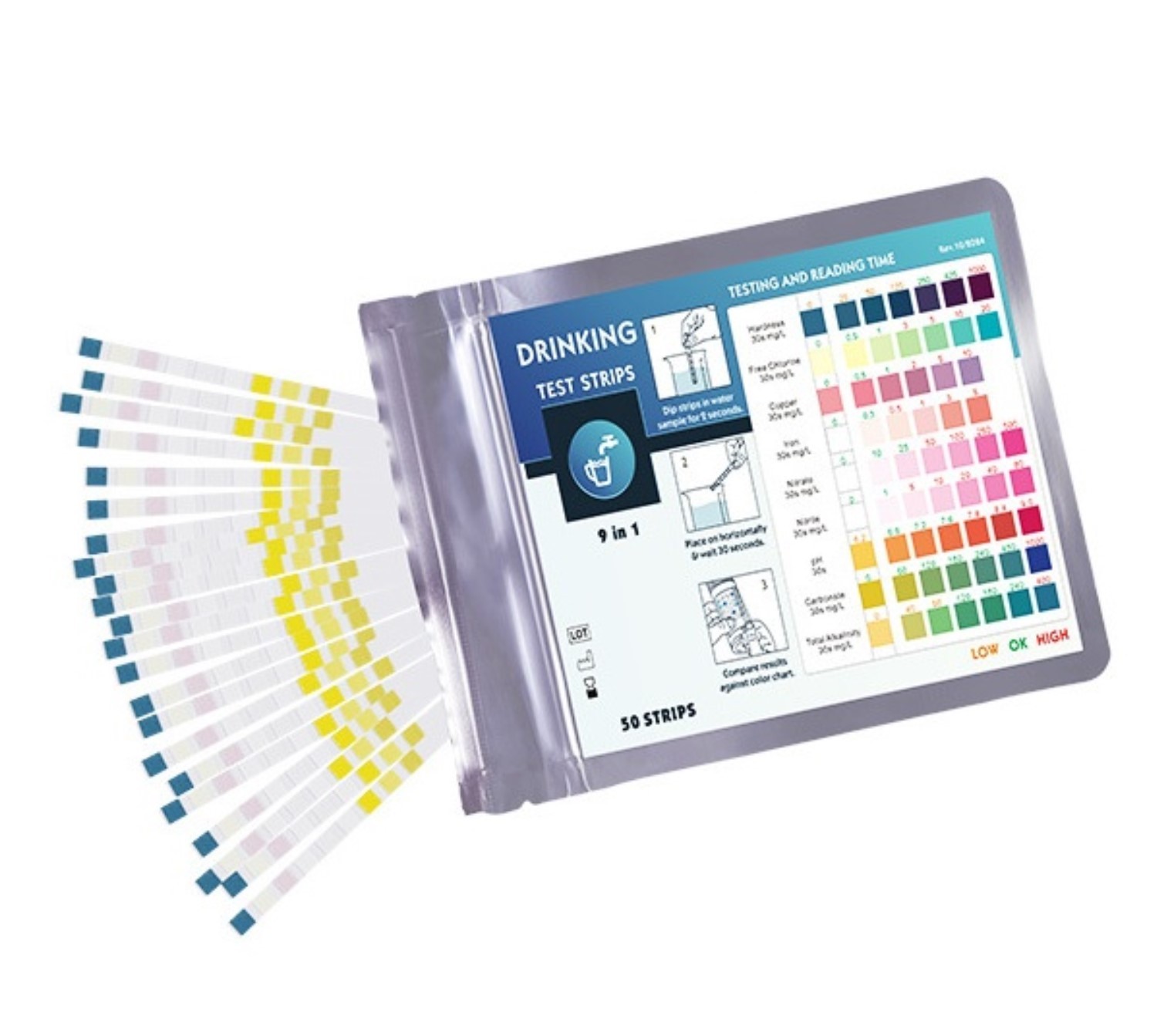 50 tiras reactivas piscina 9 en 1 bañera de hidromasaje probador de agua cloro valores de pH papel de prueba bromo