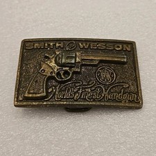 Vintage 1970's Smith And Wesson World Finest Handgun Brass Belt Buckle