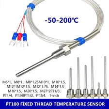 Temperature Sensor Waterproof PT100 RTD Stainless 1/2 NPT PTFE Threaded Probe