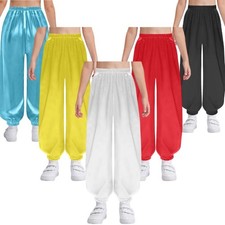 Unisex Kids Costume Kung Fu Pants Solid Color Trousers Elastic Waistband Boys