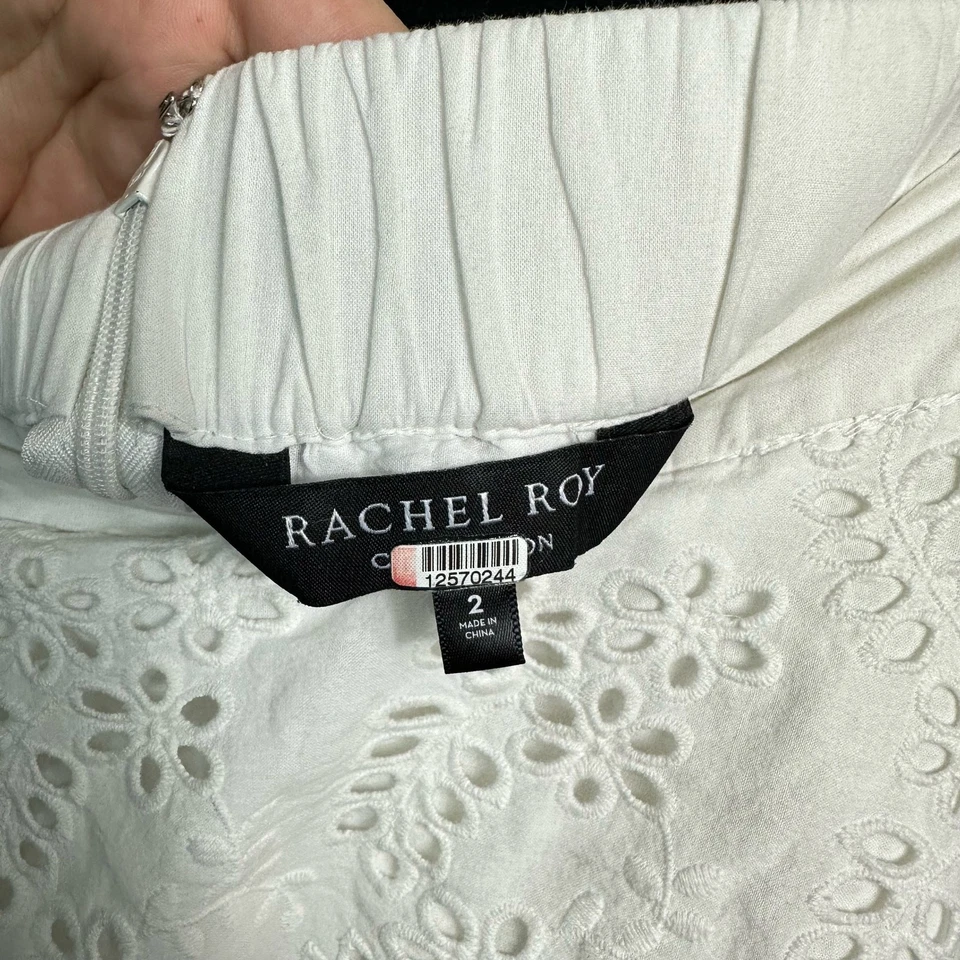 Falda Colección Rachel Roy Ojales Encaje Círculo Alto Bajo Midi Algodón Blanco Foto 4 de 4