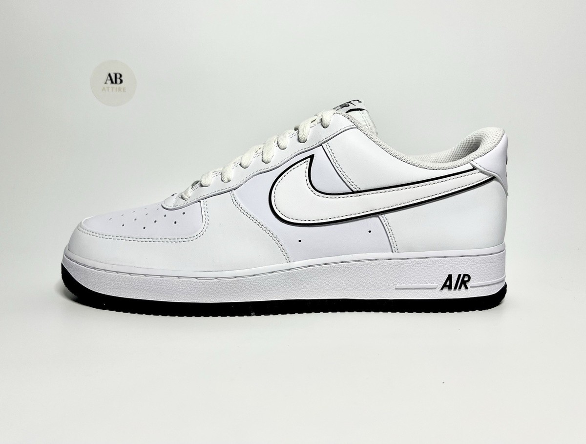 Mens Nike Air Force Low 07 Leather White Black Outline Swoosh