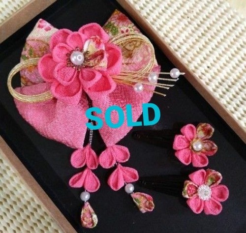 Tsumami-zaiku Hair Ornament Pink for Shichi-Go-San & Celebrations Used