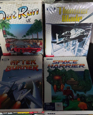 3 Sega C64 + Amiga games CIB: Space Harrier, Afterburner, Outrun, Thunder Blade