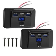 12V USB Outlet, Dual 18W QC3.0 USB A  36W PD Ports, Car Charger Panel 2PCS