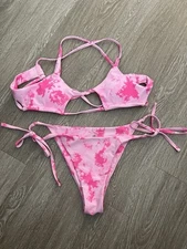 Zaful womens size 4 (S) bikini set Pink Tie Dye cheeky Swimsuit Beach