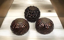 3- Wicker Rattan Balls 4"-5" Brown Decorative Orbs for Bowl or Vase Filler