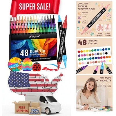 Quick-Drying & Fade-Resistant 48-Color Acrylic Markers - Gift for Creatives