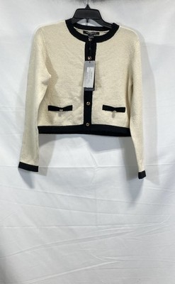 French Connection Women's Emira Mozart Cardigan Sweater Cream Black NWT Sz S
