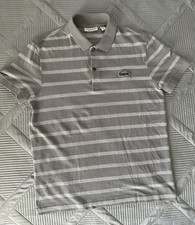 Lacoste Big Crocodile Logo Short Sleeve Polo Shirt Size Small Gray Striped