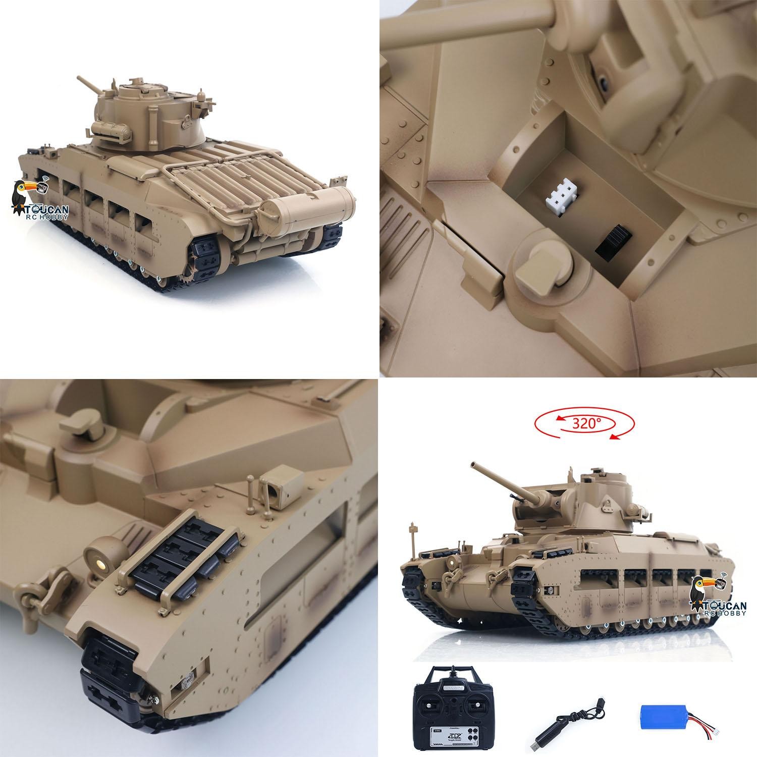Tank Round Rotation Tongde 1/16 RC Military Tank Matilda III IV Turret Rotation 320 Degree ...