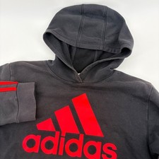 Adidas Boys Black Red Logo Pullover Hoodie Sweatshirt Size Large 14/16