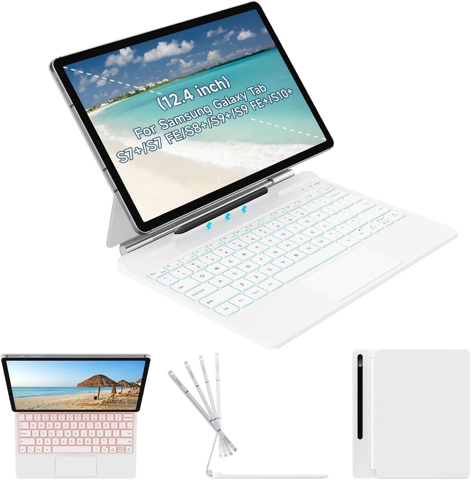 Weiß🔥Magic-Style Keyboard Hülle Samsung Galaxy Tab 12,4" S10+/S9+/S9 FE+/S8+/S7