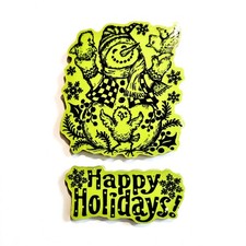 HAPPY HOLIDAYS SNOWMAN Inkadinkado Cling Rubber Stamps Winter Christmas um515