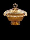 Vintage Indiana Glass Amber Lace Edge Ribbed Pedestal Candy Dish w/ Lid1950-60
