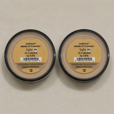 2 Pack bareMinerals Original SPF 15 Foundation Light W15 Loose Mineral Powder 8g